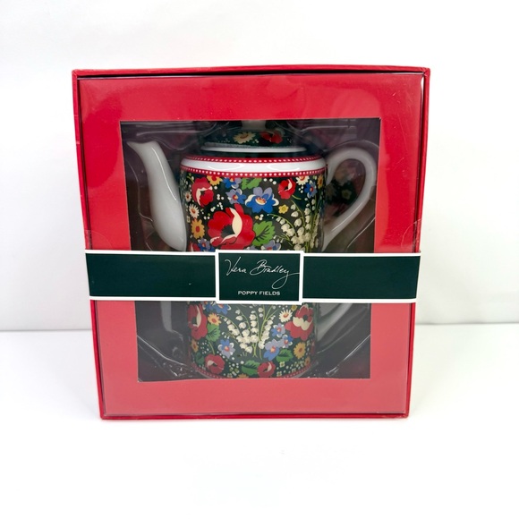 Vera Bradley Red Black Poppy Fields Floral Andrea By Sadek Floral Teapot - Picture 1 of 6